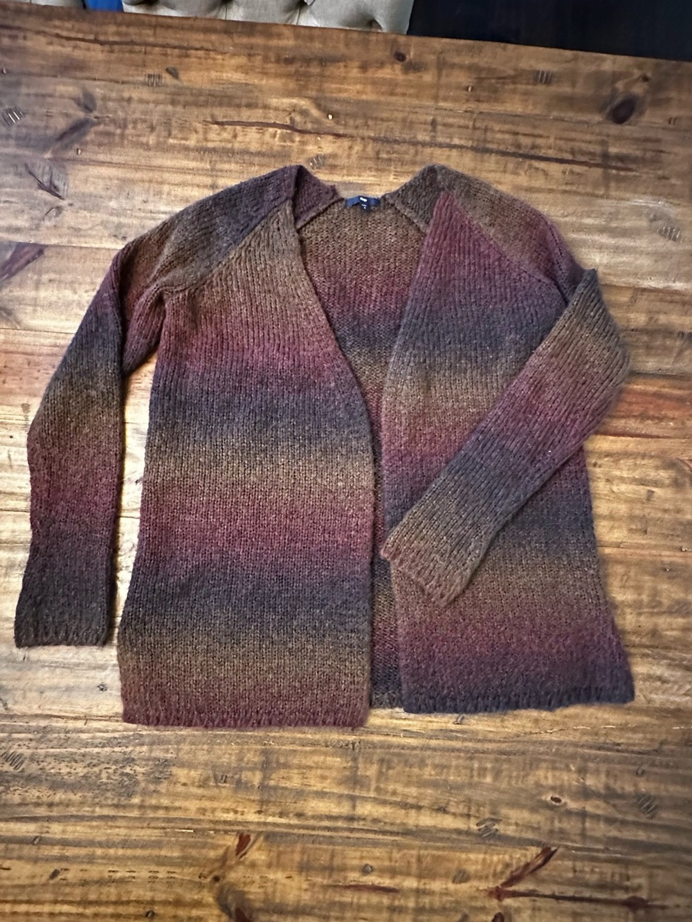 GAP Ombre Open-Front Cardigan in Brown and Burgundy